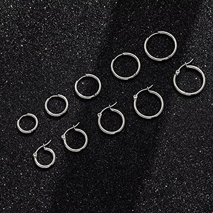 5-10 Pairs Small Gold Silver Hoop Earrings for Women, Stainless Steel Earrings Set Mens Lightweight Thin Hypoallergenic Small Hoops Set - style: 10pcs-B+S