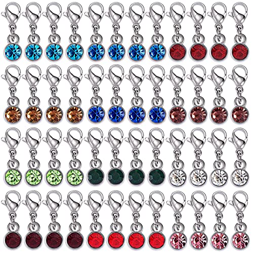 48 Pcs Birthstone Charms Bulk Crystal Dangle Charms Pendants with Rhinestones Lobster Claw Clasps for Jewelry Necklace Bracelet Making