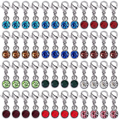 48 Pcs Birthstone Charms Bulk Crystal Dangle Charms Pendants with Rhinestones Lobster Claw Clasps for Jewelry Necklace Bracelet Making