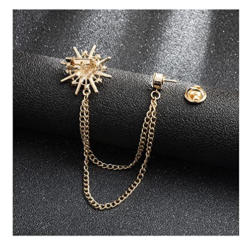 Collar Chain Pin for Men and Women - Hanging Tassel Brooch Lapel Pin for Business Suits - Bar Pin With Long Chain - Gifts - color: E: gold