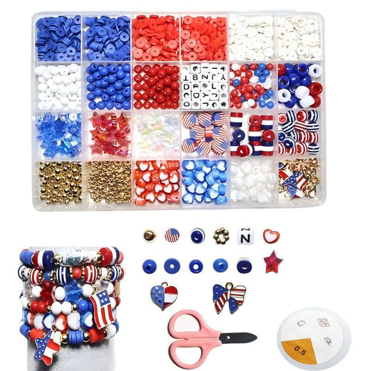 America's 2026 250th Anniversary Patriotic Polymer Clay Beads Jewelry Making Kit, Red White Blue American Flag Charms for DIY Friendship Bracelets Necklaces Earrings, 4th of July President's Day Gifts - color: Colorful-3