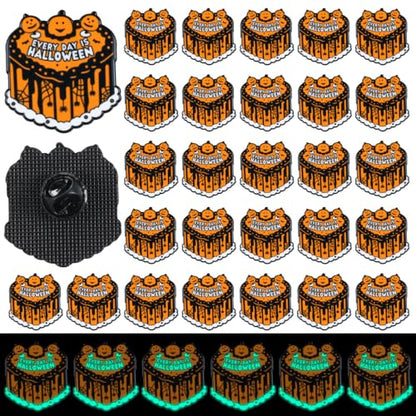 Liliaafar 36 Pieces Halloween Enamel Pins Set Grow in the Dark Halloween Lapel Pins Bulk for Backpacks Clothing Hat Bag Gifts - style: Pumpkin Cake