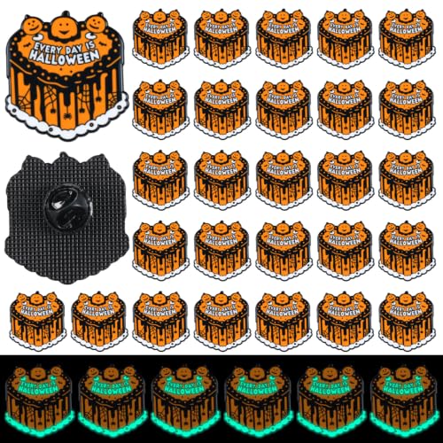 Liliaafar 36 Pieces Halloween Enamel Pins Set Grow in the Dark Halloween Lapel Pins Bulk for Backpacks Clothing Hat Bag Gifts - style: Pumpkin Cake