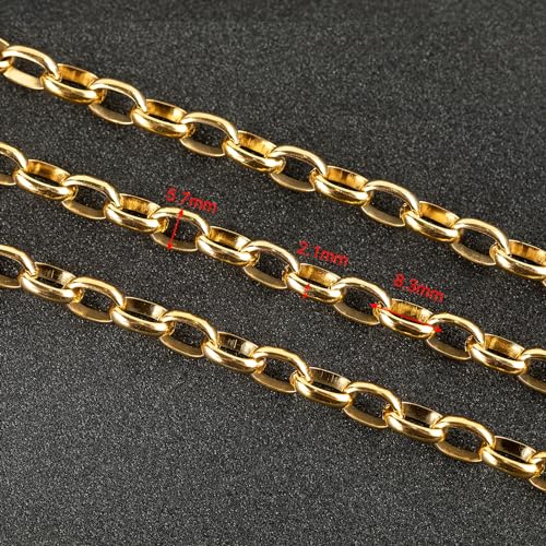 UMAOKANG 16.4 Feet Stainless Steel Oval Chain Gold Plated Chains Bulk with Jump Rings and Lobster Clasps Jewelry Chain Roll - color: Gold Rolo