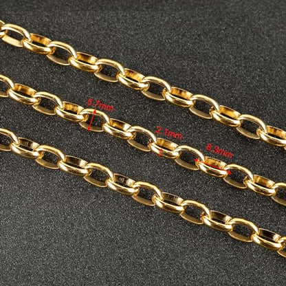 UMAOKANG 16.4 Feet Stainless Steel Oval Chain Gold Plated Chains Bulk with Jump Rings and Lobster Clasps Jewelry Chain Roll - color: Gold Rolo