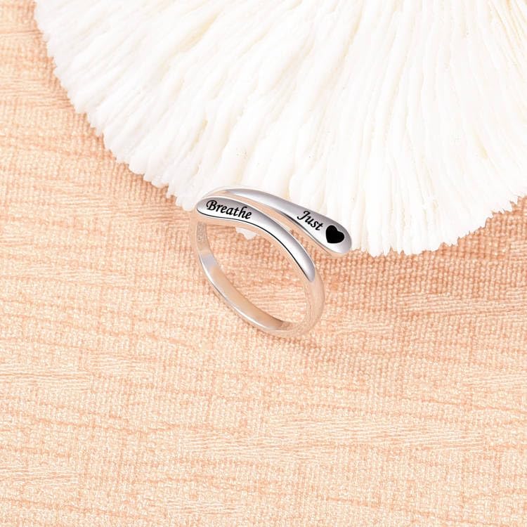 Fookduoduo 925 Sterling Silver Ring Inspirational Jewelry adjustable Wrap Open Rings for Women - style: Heart Just Breathe