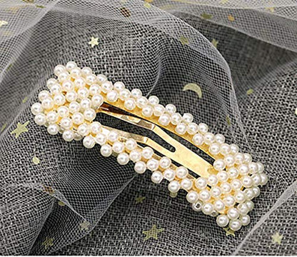Fodattm 2PCS Sweet Imitation Pearl Hair Clips Hairpin Simple Fashion Alloy BB Hairgrip Hair Accessories for Women (Rectangle, Gold)