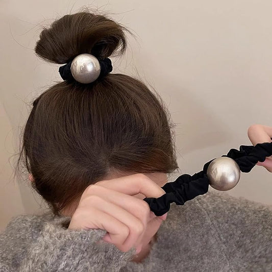2Pcs Elegant Pearl Embellished Scrunchie for Women French Vintage Style Black High Elasticity Hair Ties Chic Sophisticated Hair Accessories for Stylish Ponytails and Buns - color: Multicolored 16