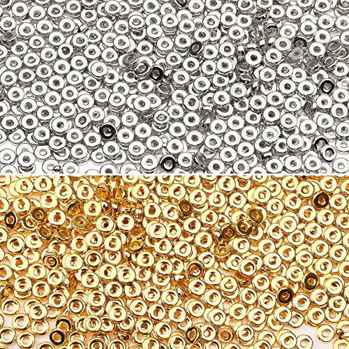 1500pcs 6mm Gold Silver Flat Round Spacer Beads for Jewelry Making | CCB Material Gold Plated, for DIY Necklace Bracelet Earrings, 2mm Hole Easy Threading,Flat Round Disc Loose Spacer Bead ﻿ - color: Silver & Gold