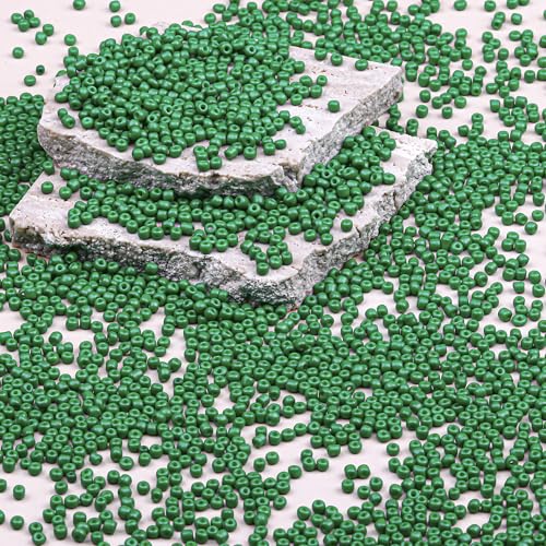 2mm Glass Seed Beads Bulk, Green 12/0 Tiny Round Seed Bead, Small Mini Pony Craft Beads for Bracelet Necklace Wrist Jewelry Making Beading Weaving DIY Crafts Supplies - color: Green