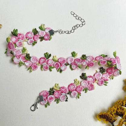 Nova&Aria Chokers Set For Women Heart Choker Necklaces Flower Pendant Velvet Cute Pink Turquoise Blue White Black Choker Necklace Christmas Colorful Lace Chokers - color: Pink&Green