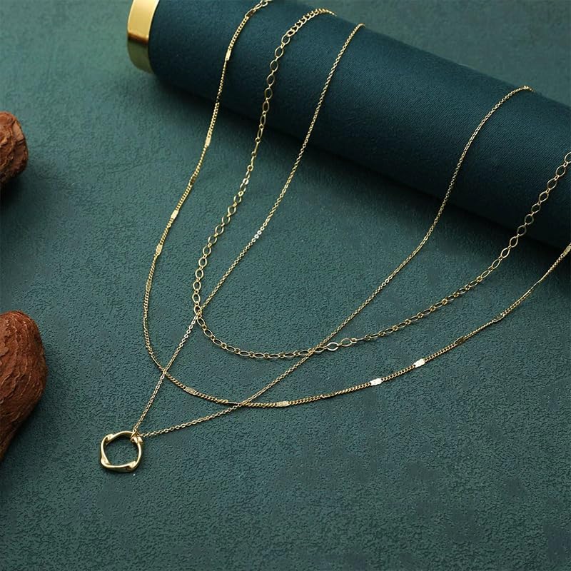Gold Layered Necklaces for Women, 14K Gold Plated Paperclip Snake Chain Necklace Set, Dainty Coin Cross Tear Pendant Layering Choker Necklaces, Simple Trendy Stackable Jewelry Gifts - color: 3PCS / Twisted Circle & 2 Chains
