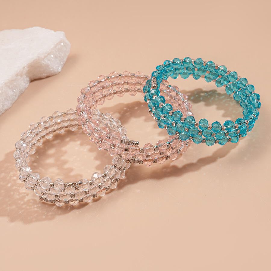 Caiyao Bohemia Multilayer Glass Beaded Charm Bracelets Handmade Resin Beads Stackable Wrap Bracelet Layered Open Cuff Bnagles for Women Holiday Vacation Boho Jewelry Gifts - color: White