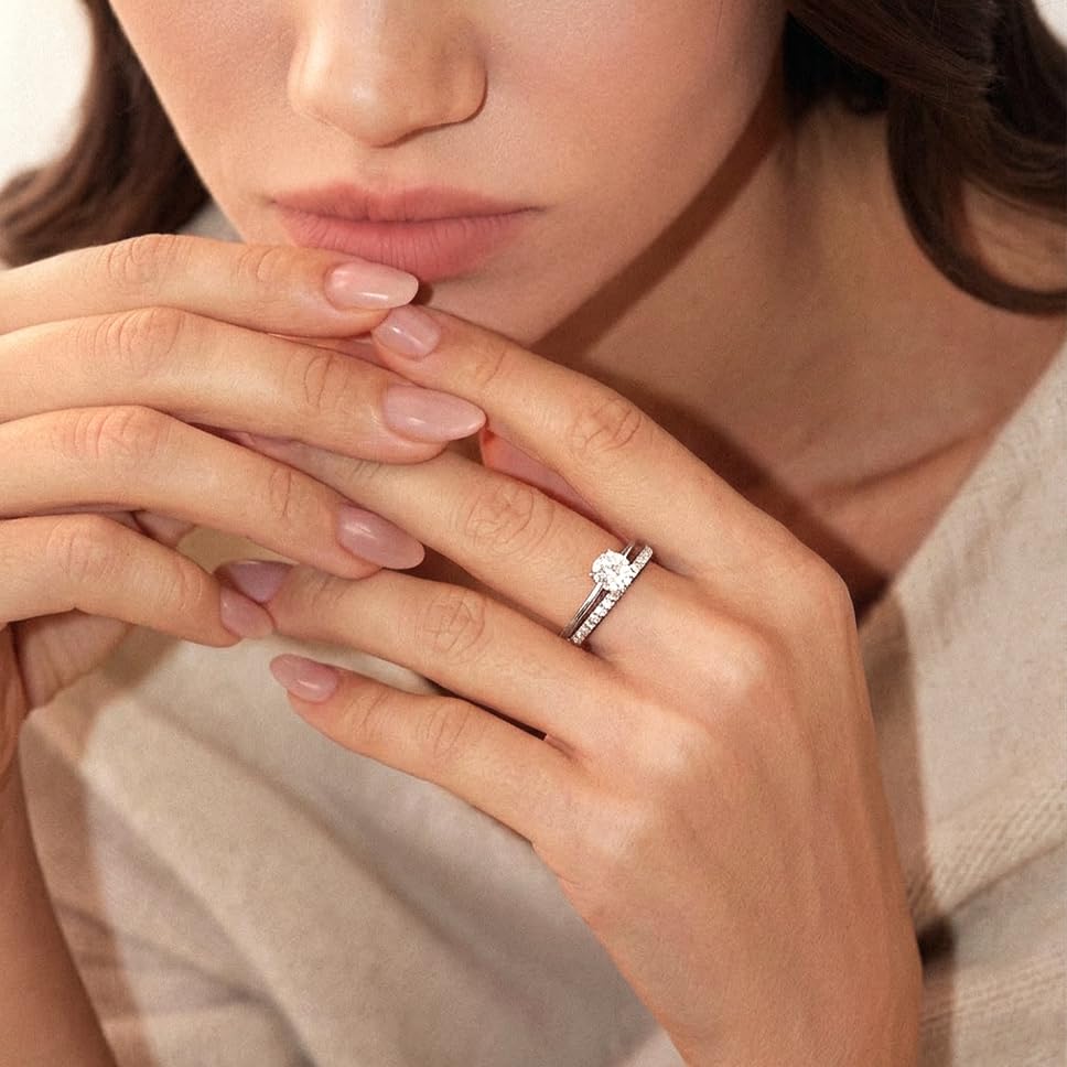 ASHINE 14K Gold Plated 5A Cubic Zirconia Half Eternity Band Ring | Stackable Engagement Ring for Women | Dainty Diamond-Inspired Womens Wedding Jewelry - color: White Gold-Half-Eternity
