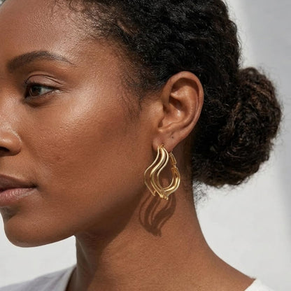 Dangle Flower Gold Earrings for Women, Trendy Statement Hoop Earrings, Gold Floral Drop Earrings Jewelry for Gifts - color: Irregular Shape -14K Gold