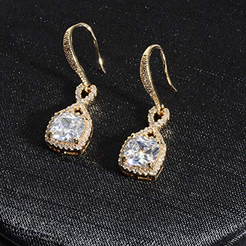AMYJANE Crystal Jewelry Set for Women - Sterling Silver Square Cubic Zirconia CZ Bridal Pendant Necklace Earrings Set for Wedding Bride Bridesmaids Birthstone Fashion Jewelry Set - color: Gold-tone