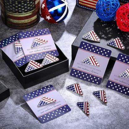 Sayglossy 30 Sets American Flag Pins 250 Anniversary Pins Patriotic Folded Flag Lapel Pin with Card 4th of July Gifts USA Patriotic Brooch for Independence Veterans Memorial Labor Day - style: American Patriotic
