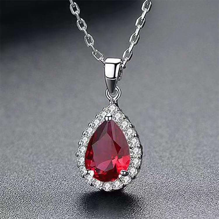 Diamond Teardrop Pendant Necklace Crystal Birthstone Jewelry for Women-2