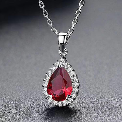 Diamond Teardrop Pendant Necklace Crystal Birthstone Jewelry for Women-2