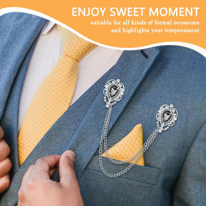 Teardrop Rhinestone Brooch Mens Lapel Pins for Shirt Collar Hanging Chain Brooch Suit Pin Crystal Rhinestone Lapel Pins for Men - color: Grey-J