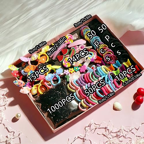 YANRONG Hair Accessories Set (1189PCS) - Candy Colors Eco-friendly Nylon Hair Ties, Disposable Rubber Bands, Hair Bands, and Hair Clips for Women and Girls - Pink - color: Pink