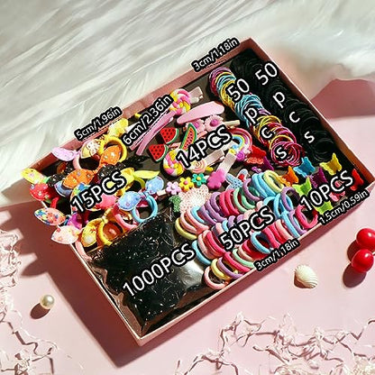 YANRONG Hair Accessories Set (1189PCS) - Candy Colors Eco-friendly Nylon Hair Ties, Disposable Rubber Bands, Hair Bands, and Hair Clips for Women and Girls - Pink - color: Pink