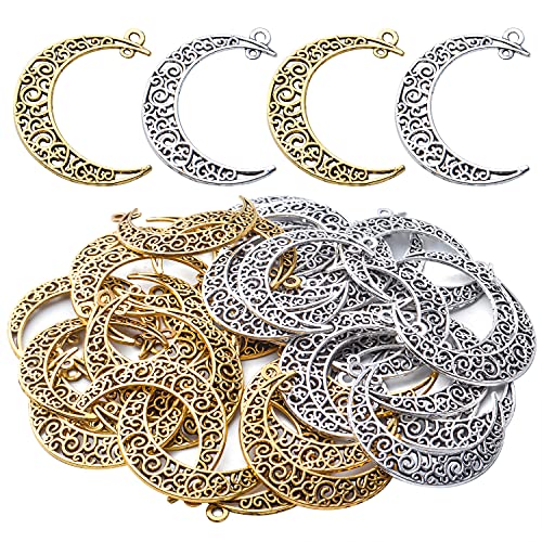 40pcs Hollow Moon Charms Crescent Moon Pendants Celestial Charms Crafts Supplies for DIY Bracelet Necklace Jewelry Making Accessory - color: Silver/Gold