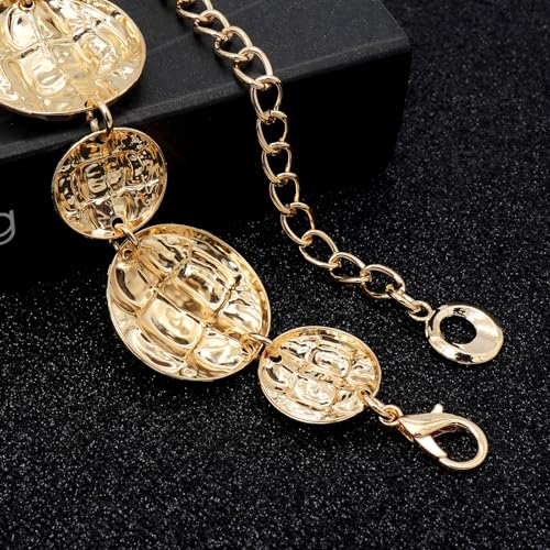 LIMHOO Women's Metal Waist Chain Belts Gold Silver Link Belt for Dresses - color: Circle Gold, size: M: Length 120cm/47.2in