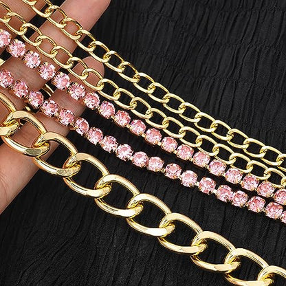 Suyi Multilayer Chain Belt Rhinestone Metal Chain Belts for Women Punk Gold Waist Chain - color: Gold Pink, size: XL: 150 CM