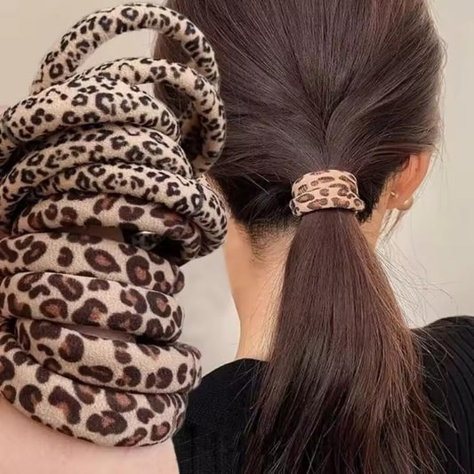10Pcs Chic Leopard Print Elastic Scrunchies High Stretch Fabric Hair Ties for Fashion Hairstyles Thicken Hair Band Ponytail Holders for Daily Use - color: Multicolored 22