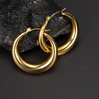 316L Chunky Stainless Steel Hoop Earrings, Fashionable Lightweight Hollow Open Hoops, Hypoallergenic Whtie Gold Plated Pipe Earrings for Women - style: 20mm, Yellow Gold