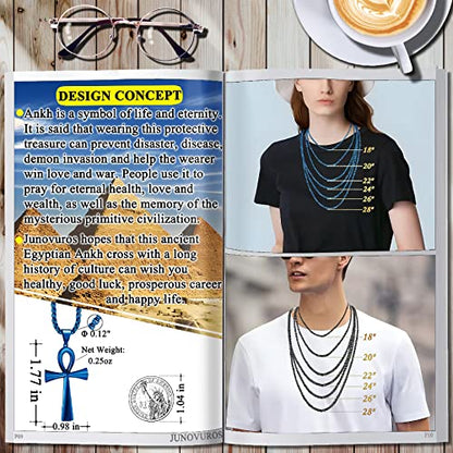 JUNOVUROS 18 to 28 Inches Rolo Chain Ancient Ankh Cross Pendant Necklace for Men Women Boys Girls 316L Stainless Steel with Large And Medium Sizes - color: H-Blue/Size:1.77 '' * 0.98 ", style: 18 Inches