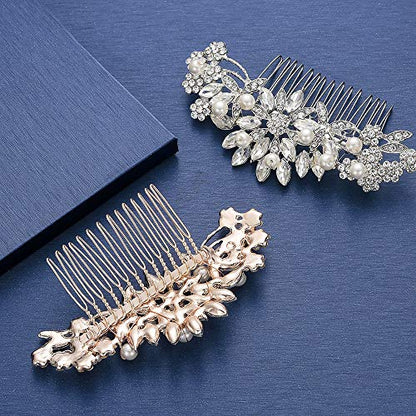 Hapibuy Crystal Wedding Hair Comb Bridal Hair Comb Pearl Wedding Headpiece Silver Hair Accessories - color: Silver