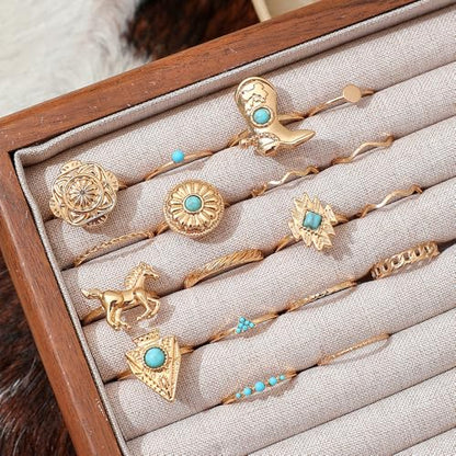 Chunky Gold Rings for Women Non Tarnish, Baroque Pearl Flower Tiger's Eye Stone Rings Adjustable Stacking Statement Rings Set Fashion Jewelry Gifts - style: Diamond/Heart