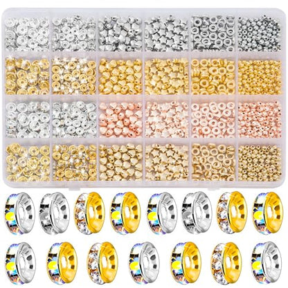 Goldwise Spacer Beads for Jewelry Making, 1280pcs Assorted Round Star Rondelle Heart Gold and Silver Beads for Bracelet Jewelry Making & DIY Crafts - size: Spacer Beads