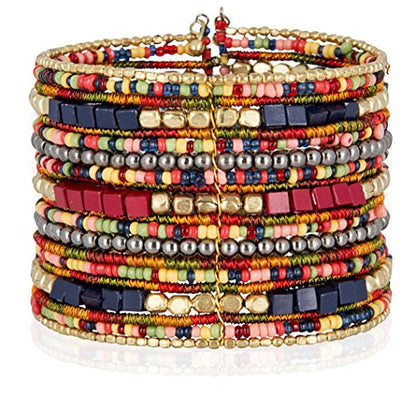 SPUNKYsoul Boho Cuff Bracelets, Women Adjustable Stackable Beaded Accessory | Adjustable Bohemian-Inspired Design, Trendy Wrist Ornament, Versatile For Occasions Or Everyday Wear, Unique Style Jewelry - style: "Lúcia" Navy Red Gold