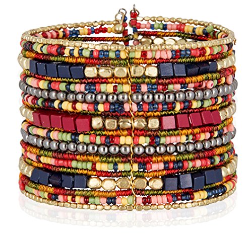 SPUNKYsoul Boho Cuff Bracelets, Women Adjustable Stackable Beaded Accessory | Adjustable Bohemian-Inspired Design, Trendy Wrist Ornament, Versatile For Occasions Or Everyday Wear, Unique Style Jewelry - style: "Lúcia" Navy Red Gold