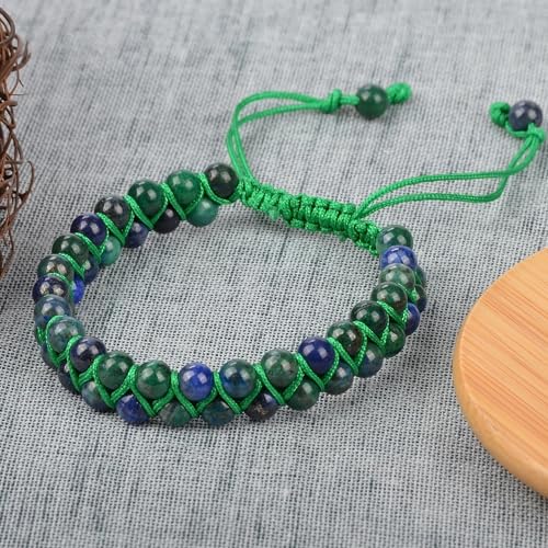MASSIVE BEADS Double Layer Natural Chakra Healing Power Crystals Macrame Bracelet Yoga Stone Beads Gemstone Meditation Relax Anxiety Bangle for Unisex Women Men - color: Chrysocolla, size: 6mm
