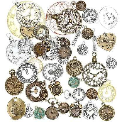 stino 100 G Mixed Style Metal Charms for Jewelry Making, Bulk Silver & Gold Plated, for Bracelet, Necklace, Earrings DIY Crafts - style: Clock