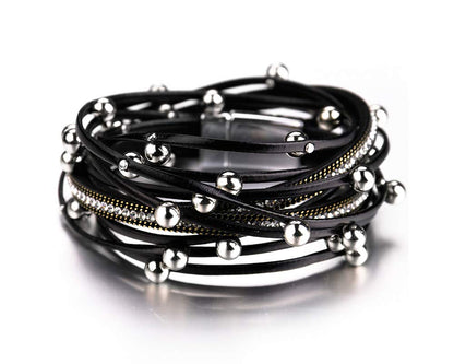 Fesciory Leather Wrap Bracelets for Women, Boho Western Layered Jewelry | Layered leather cuff bracelets, Easy on and off, Boho western style, Daily wear, Gift for women - color: Black 2