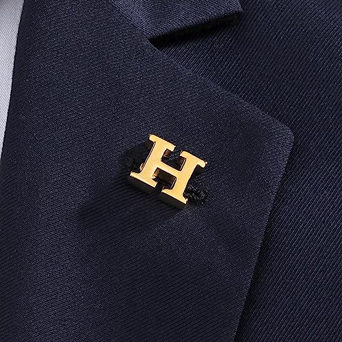 Initial Lapel Pin for Men Women, Brooch Pins for Men Suits, Metal Button Pins in 18K Gold and Silver Tone. - color: Gold-H