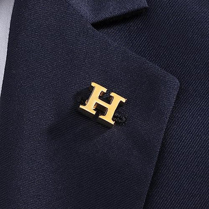 Initial Lapel Pin for Men Women, Brooch Pins for Men Suits, Metal Button Pins in 18K Gold and Silver Tone. - color: Gold-H