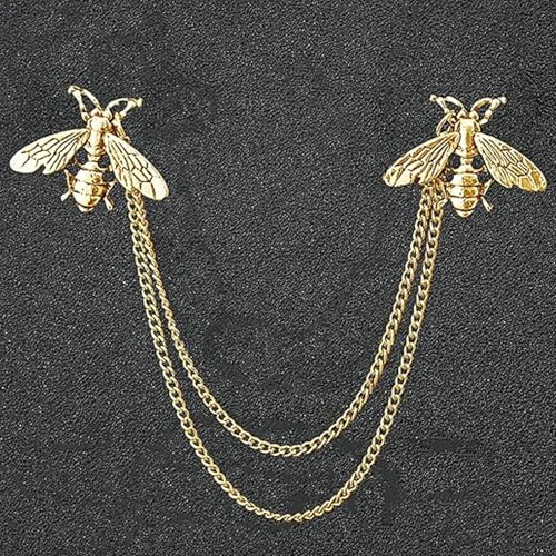 Collar Chain Pin for Men and Women - Hanging Tassel Brooch Lapel Pin for Business Suits - Bar Pin With Long Chain - Gifts - color: A: bee gold