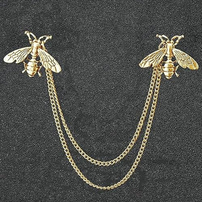 Collar Chain Pin for Men and Women - Hanging Tassel Brooch Lapel Pin for Business Suits - Bar Pin With Long Chain - Gifts - color: A: bee gold