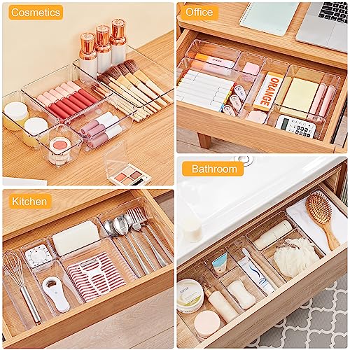 SMARTAKE 22-Piece Drawer Organizer with Non-Slip Silicone Pads, 5-Size | Clear Desk Bathroom Drawer Organizer Trays Storage Tray for Makeup, Jewelry, Utensils in Bedroom Dresser, Office and Kitchen - size: 22 PCS