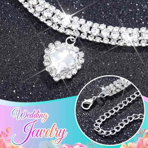 CLOACE Rhinestone Choker Necklace Heart Pendant Diamond Row Necklaces Sparkly Crystal Prom Chain Jewerly Accessories for Women - color: Silver