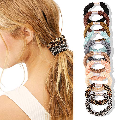 Scrunchies Silk Satin Hair Ties - Small Mini Thin Elestics Ponytail Holder Hair Bands Skinny Scrunchy For Thick Curl Hair No Crease Hair Ties Soft Accessories No Hurt Your Hair for Women and Girls | Ponytail Holder, For Thick Curl Hair, No Crease, Soft Ac
