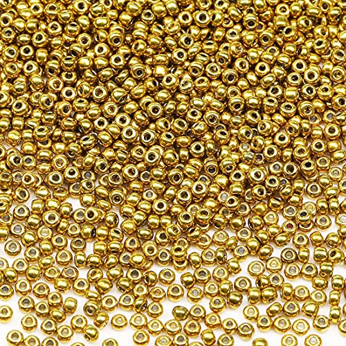 Bala&Fillic Golden Color 3mm Seed Beads About 3600pcs/100Grams in Bag, 8/0 Glass Craft Beads for Making Bracelet and Necklace (Golden) - color: Golden