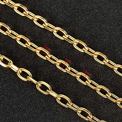 UMAOKANG Gold Plated Stainless Steel Cable Chain for Jewelry Making | 16.4 Feet PVD Gold Plating Permanent Jewelry Chain Chunky Oval Link Necklace Chains Bulk - color: Gold Cable