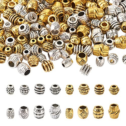 Craftdady 160Pcs Tibetan Alloy Barrel Spacer Beads 16 Styles Large Hole Retreo Metal Barrel Tube European Beads for Jewelry Crafts Making, Hole: 2-5mm - color: 2 Colors, Barrel, 160pcs